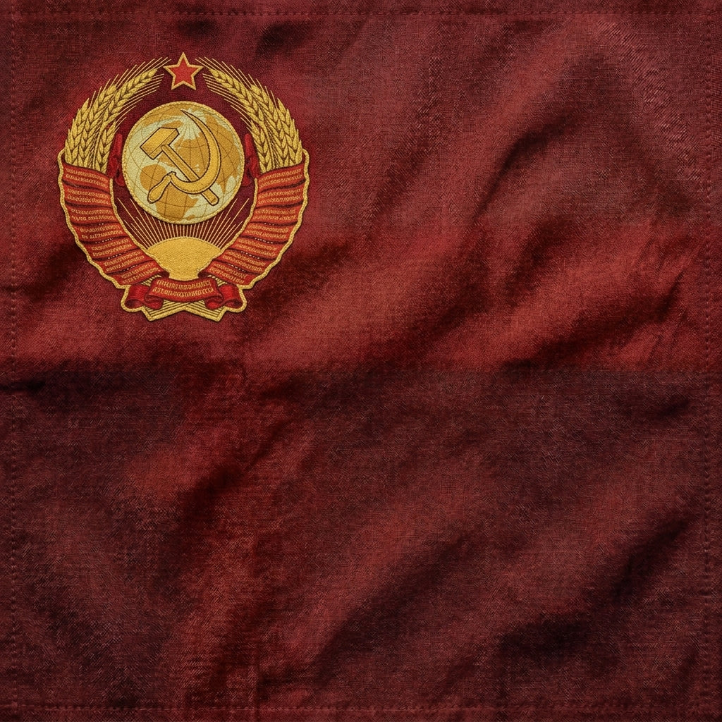Textured Soviet Union flag representing a collection of genuine Russian and Soviet military surplus, uniforms, and historical collectibles.