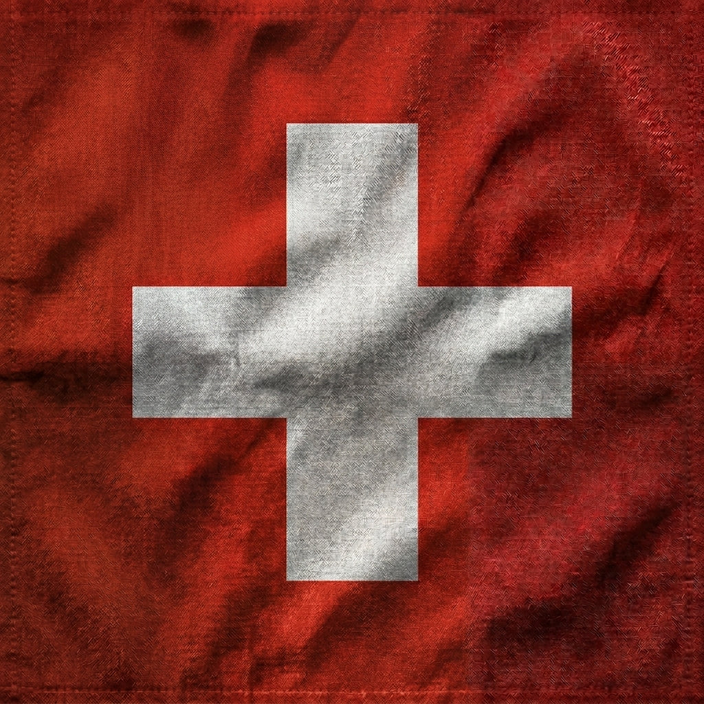 Textured Swiss flag representing a curated collection of durable Swiss military surplus, vintage uniforms, and gear.
