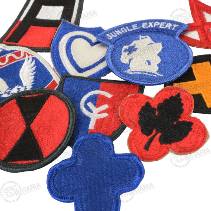Original post WW2 US military embroidered unit patch selection front detail