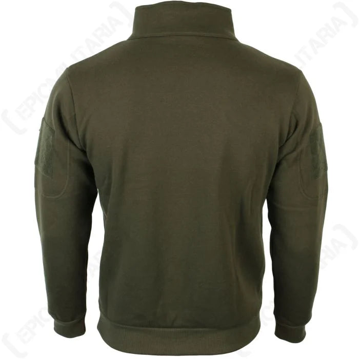 Rear view of Mil-Tec tactical zip sweatshirt showing seamless back and elasticated hem
