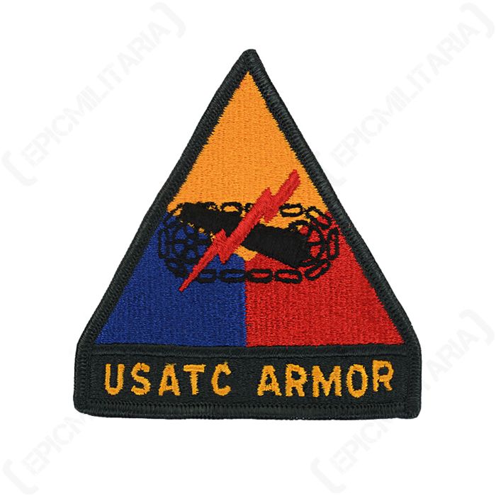 Front view of original US Army USATC Armor shoulder sleeve insignia patch