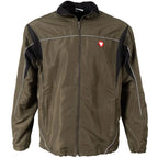 Front view of the Original Austrian Army Sports Top in olive green and black, showing the Austrian Bundesheer circular chest insignia.