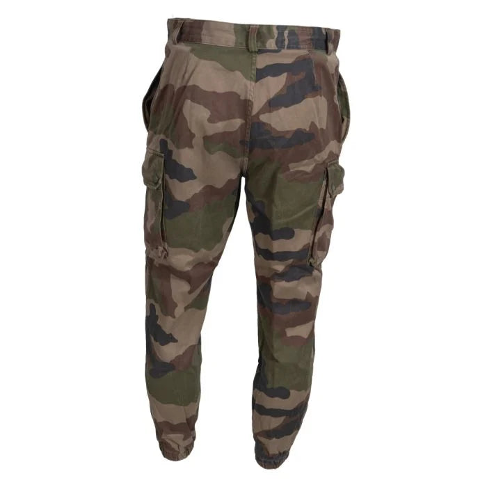Rear view of French Army F2 CCE camo trousers showing clean back profile