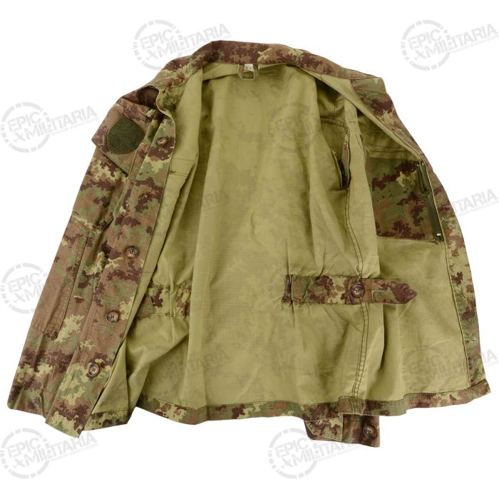 Interior view of Italian Army Vegetato field shirt showing zipped pocket and waist drawstring