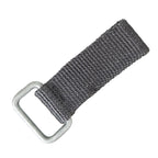 Genuine East German NVA belt loop made of stone-grey nylon webbing with a durable zinc-coated steel ring.