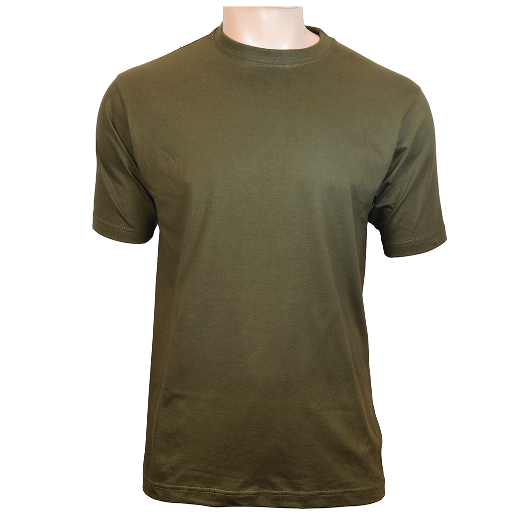 Close-up of olive green BDU T-Shirt showing the soft, breathable jersey knit construction designed for comfort under heavy gear.