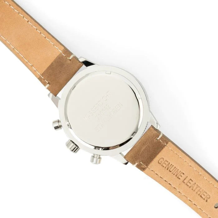 Polished stainless steel case back with stamped Wasserdicht Stahlboden German markings