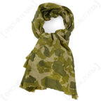 US WW2 camouflage parachute jump scarf displayed flat showing raw cut shape