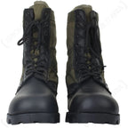 Front view of US Panama jungle boots with 9 metal eyelets and black laces