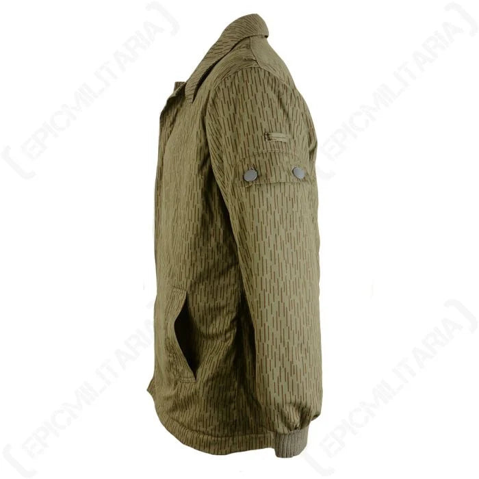 Side profile of East German Strichtarn winter jacket showing sleeve pocket and ribbed cuffs