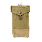 Original Belgian Army magazine pouch in durable khaki green cotton canvas, front view with press stud closure.