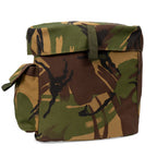 Front profile of the British DPM Respirator Bag showcasing the iconic woodland camo pattern and external utility pocket.