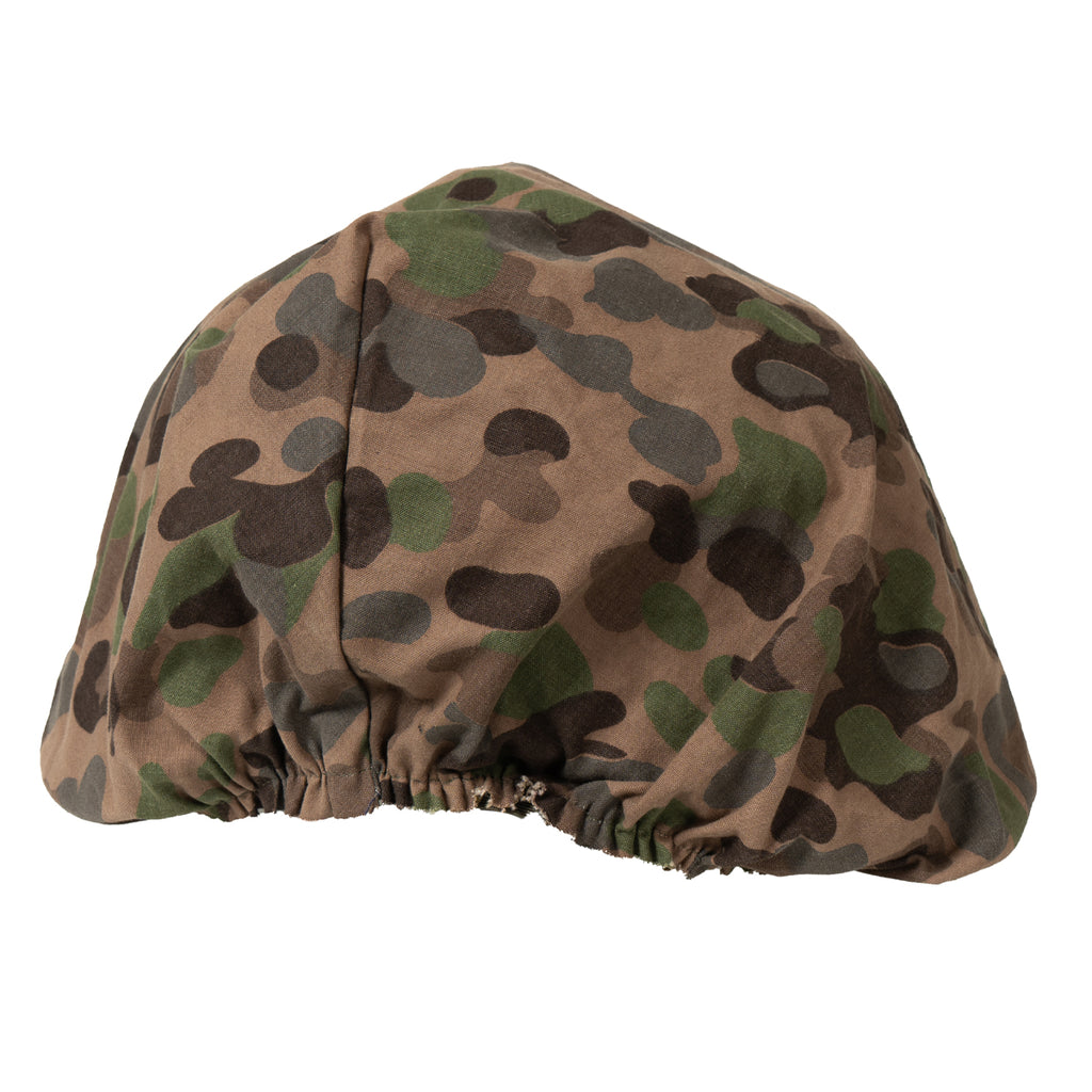 Austrian M75 helmet cover displaying the brown-dominant K4 Fleckerlteppich pea-dot camouflage pattern.