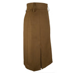 Side view of an original British Army Barrack Dress Skirt in a durable, unissued wool-blend fabric with a rear kick pleat.