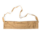 1965 British Army Lee Enfield .303 ammo bandolier featuring five pockets and metal hook closures on tan cotton fabric.