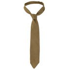 Vintage WW2 British Army officer neck tie in earthy khaki rayon, tied in a classic knot against a white background.