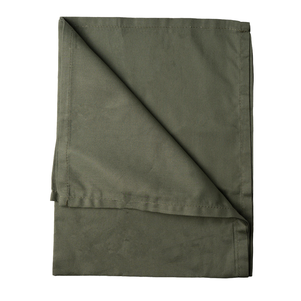 Folded British Army sweat rag in durable tropical green cotton blend with hemmed edges for outdoor use.