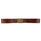 Full-length view of the 100cm Czech Army leather belt, showcasing its sturdy brown leather strap and military-issue star buckle.