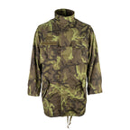 Original Czech Army M95 field jacket in woodland camo with front pockets, shown on a mannequin.