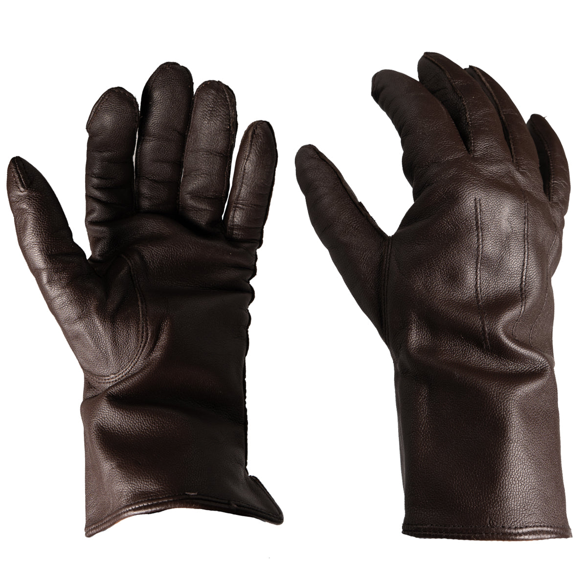 Pair of original Dutch Army leather gloves in Grade 1 surplus condition, showcasing both palm and back designs.
