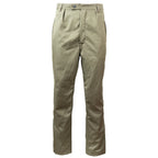 Full-length front view of authentic East German NVA field grey combat trousers featuring a secure button fly and belt loops.