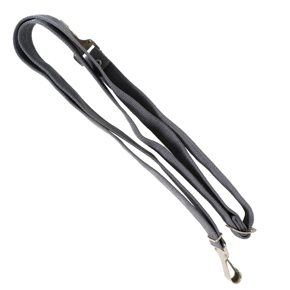 Original East German NVA shoulder carry strap in durable steingrau nylon webbing with steel attachment hooks.