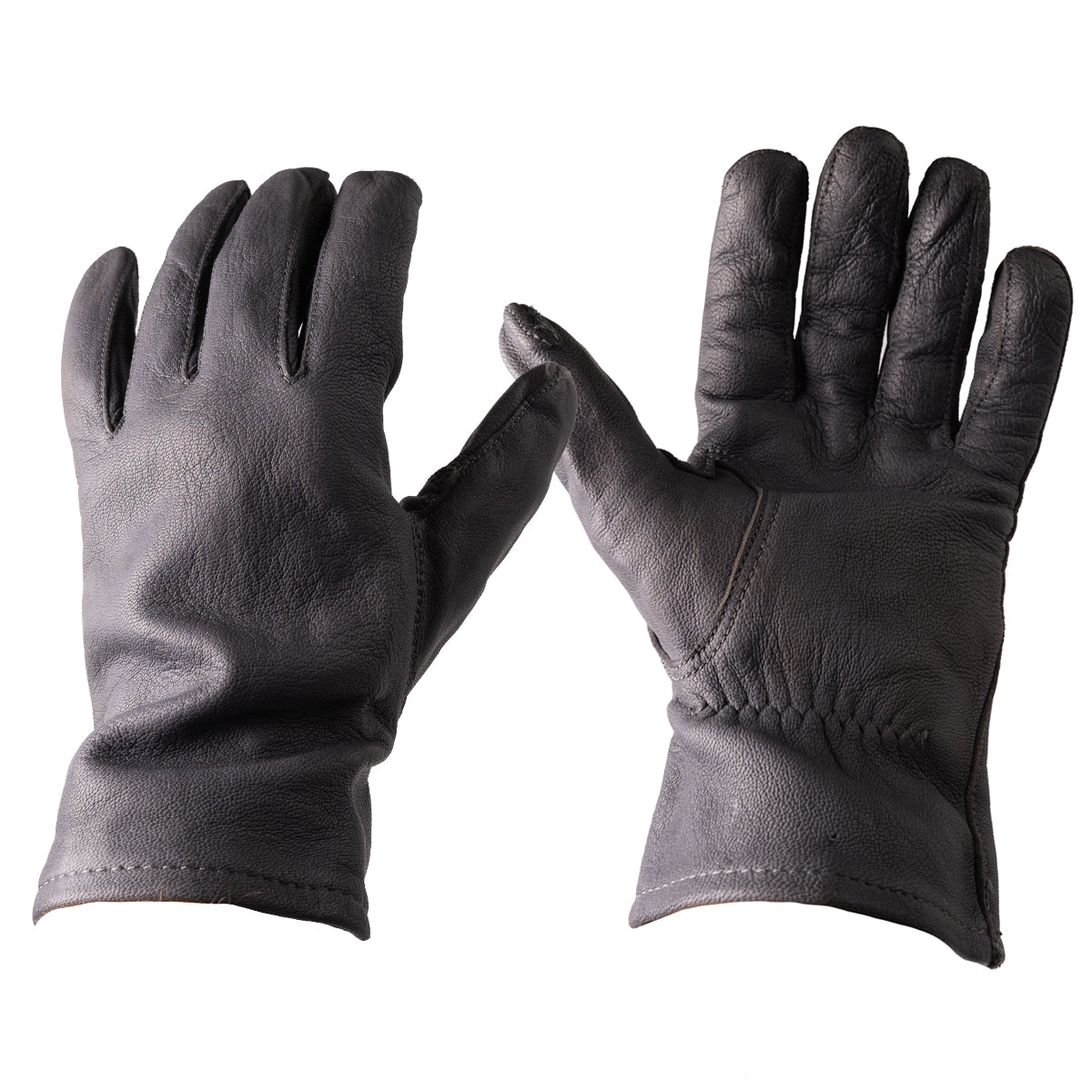 Pair of original German Army leather gloves, Grade 2 condition, showing both palm and backhand views.