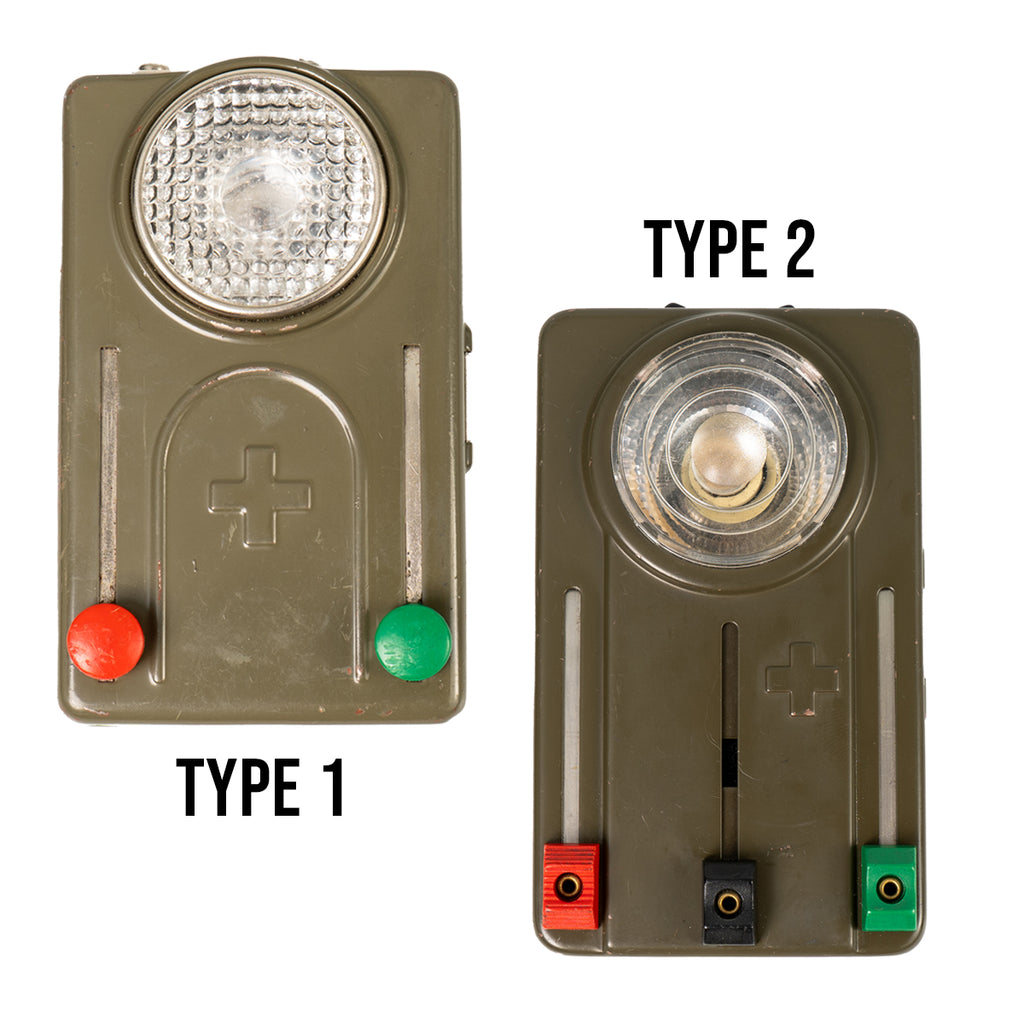Comparison chart showing the Swiss Army Type 1 lamp with circular filters next to the Type 2 lamp with square filters.