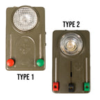 Comparison chart showing the Swiss Army Type 1 lamp with circular filters next to the Type 2 lamp with square filters.