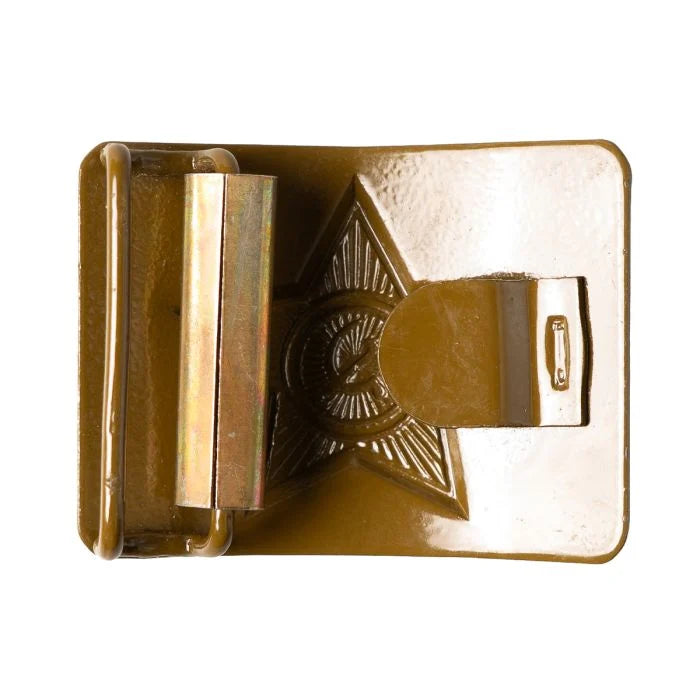 Rear view of the Soviet field belt buckle showing the secure hook and loop fastener mechanism.