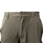 Close-up of the waistband, belt loops, and main button closure on Austrian KAZ 03 pants.