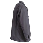 Side profile view of dark blue German Army Fire Brigade deck jacket showing sleeve fit and cuffs