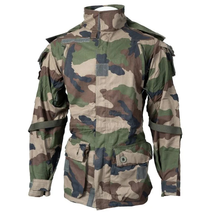 Front view of French Army FELIN T4 combat jacket in CCE camo on mannequin