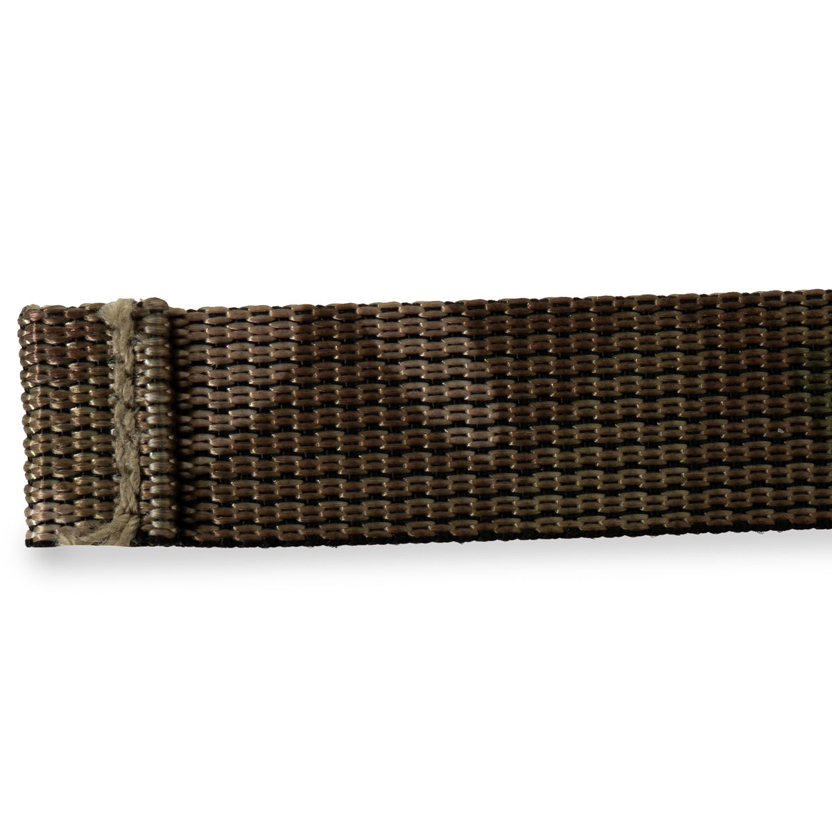 Close-up detail of the durable 30mm Multi-Terrain Pattern webbing with reinforced stitching.