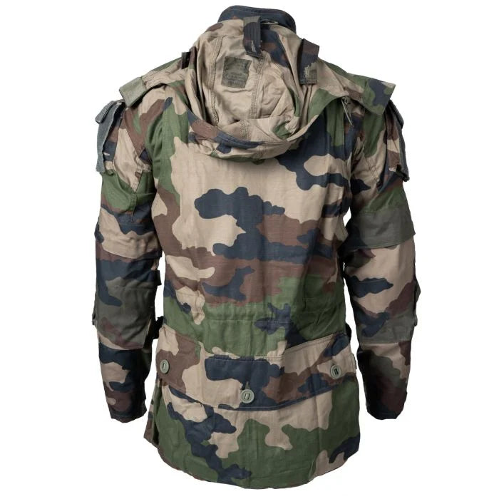Rear view of French Army FELIN T4 combat jacket with detachable hood attached