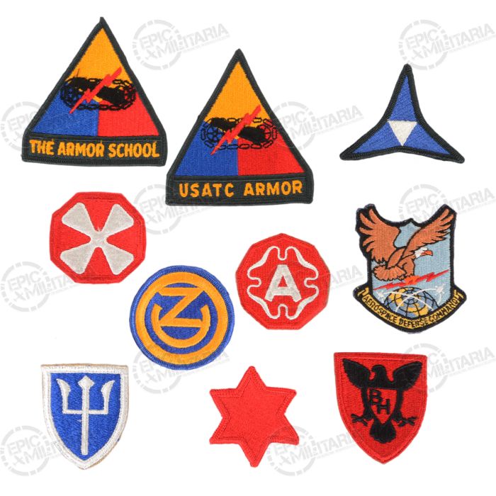 Type 1 set of 10 original post WW2 US Army shoulder patches including Aerospace Defence Command