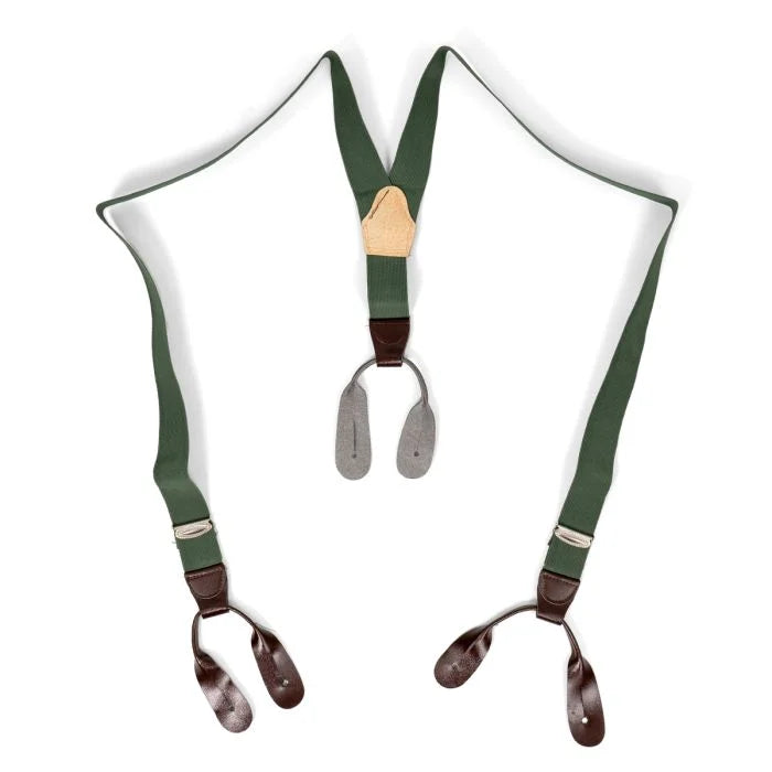 Original Czech M60 Army Suspenders in olive drab showing Y-back design and leather button tabs