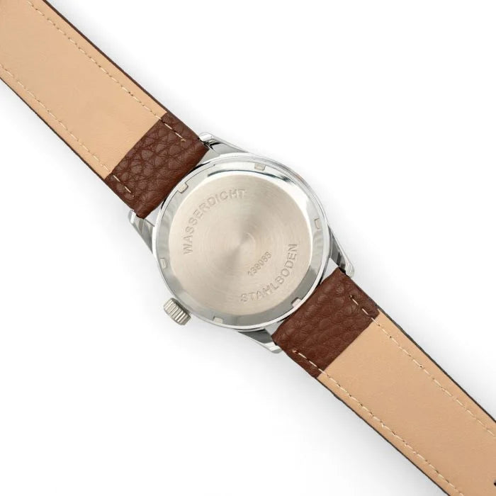 Stainless steel caseback showing Wasserdicht Stahlboden and issue number 139085