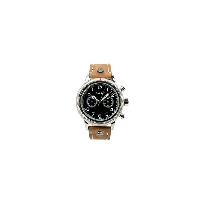 Full overhead product shot of the German Luftwaffe chronograph watch on white background