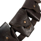 Close-up of the textured leather pockets and brass stud closures on the WW2 Pattern 1903 bandolier