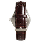 Close-up of the brown crocodile-effect leatherette watch strap featuring a secure stainless steel buckle and professional stitched detailing.