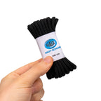 Hand holding a bundle of durable Haix Professional black boot laces featuring a 240 cm branding label, demonstrating the product size.