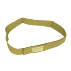 Genuine British Army surplus olive webbing belt with hook and loop closure, laid out in an oval shape.