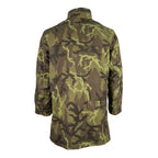Rear view of the durable Czech Army M95 field jacket featuring woodland camouflage pattern.