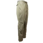 Side profile of original East German NVA military combat trousers, showing durable field fabric and rear pocket placement.