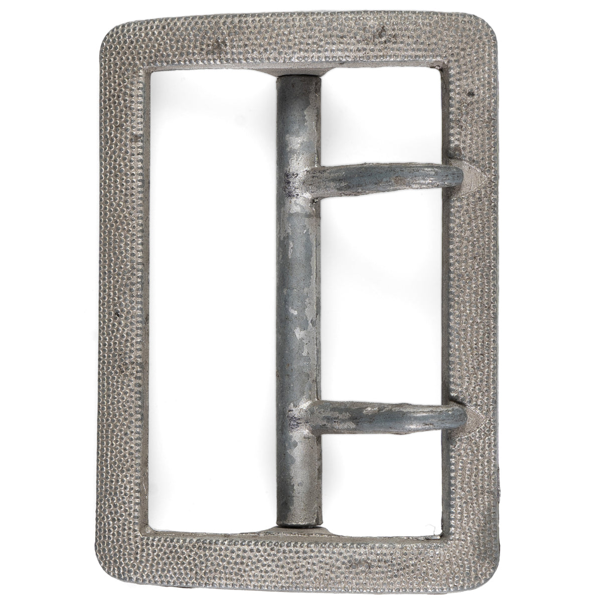 Front view of an authentic WW2 German Officer's aluminum claw belt buckle with a textured pebbled finish.
