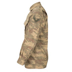 Side profile of the Turkish Army field shirt showing a bicep pocket and a sewn-in chevron rank insignia on the sleeve.