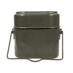 Rear view of the painted aluminium Austrian army field mess kit showing the robust construction and signature kidney-shaped profile.