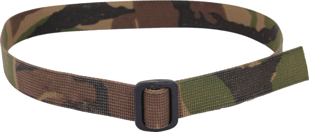 Reverse view of the Dutch military woodland camouflage webbing strap showing the secure loop fastening.