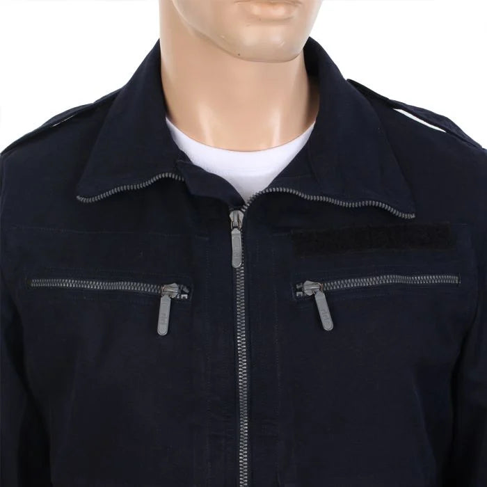 Close-up of German Navy deck jacket chest zipped pockets and collar